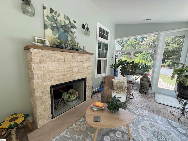 9 Kenton Finch Ct, Simpsonville, SC 29681 - living area with a fireplace and vaulted ceiling