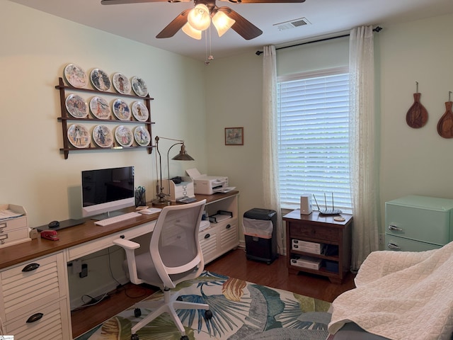9 Kenton Finch Ct, Simpsonville, SC 29681 - office space with a ceiling fan and dark wood finished floors