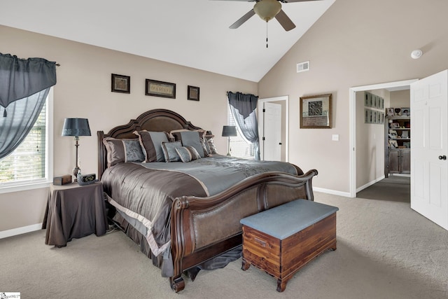 112 Friesian Ct, Pelzer, SC 29669 - bedroom with light carpet, high vaulted ceiling, and a ceiling fan