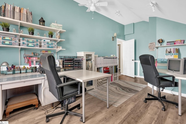 112 Friesian Ct, Pelzer, SC 29669 - office area with a ceiling fan, wood finished floors, and high vaulted ceiling