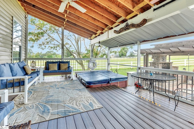 112 Friesian Ct, Pelzer, SC 29669 - wooden terrace featuring outdoor lounge area, ceiling fan, and outdoor dining space
