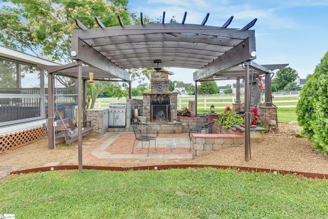 112 Friesian Ct, Pelzer, SC 29669 - view of patio featuring an outdoor stone fireplace and a pergola