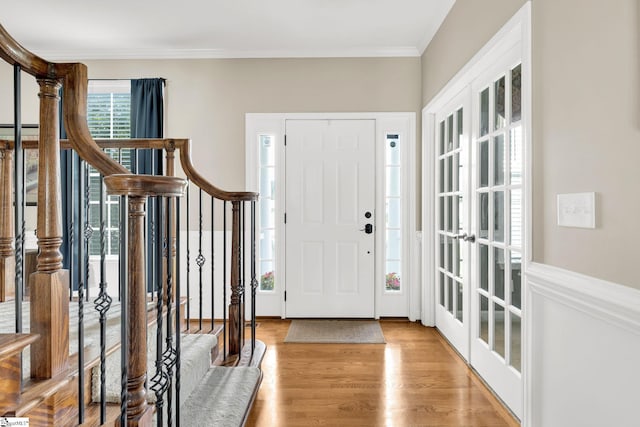 112 Friesian Ct, Pelzer, SC 29669 - foyer with wood finished floors, ornamental molding, and stairs