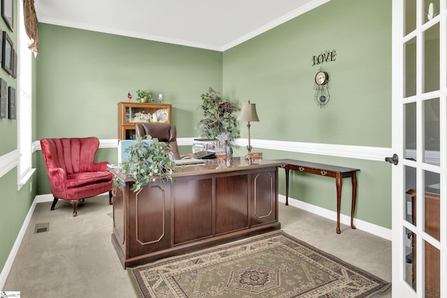 112 Friesian Ct, Pelzer, SC 29669 - office space with carpet floors, ornamental molding, and french doors