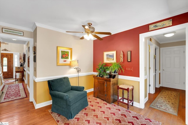 14 Quail Meadow Ln, Greenville, SC 29617 - sitting room with wood finished floors, crown molding, and a ceiling fan