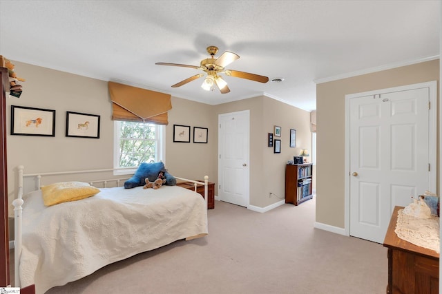 14 Quail Meadow Ln, Greenville, SC 29617 - bedroom with light colored carpet, ornamental molding, and a ceiling fan