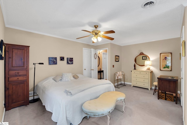 14 Quail Meadow Ln, Greenville, SC 29617 - bedroom with light colored carpet, a ceiling fan, and crown molding