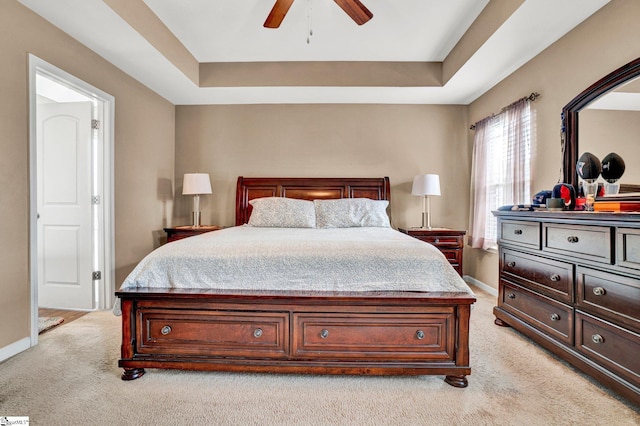 102 Tea Leaf Ct, Anderson, SC 29626 - bedroom with light colored carpet, ceiling fan, and a tray ceiling