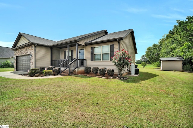 102 Tea Leaf Ct, Anderson, SC 29626 - ranch-style house with a garage, concrete driveway, a front lawn, and stone siding