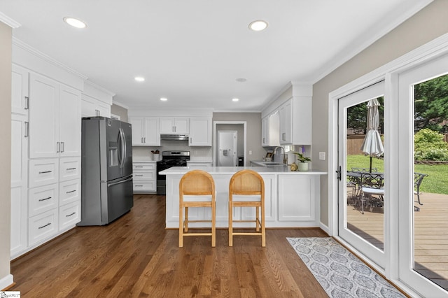 103 W Shallowstone Rd, Greer, SC 29650 - kitchen featuring stainless steel appliances, under cabinet range hood, light countertops, a peninsula, and recessed lighting