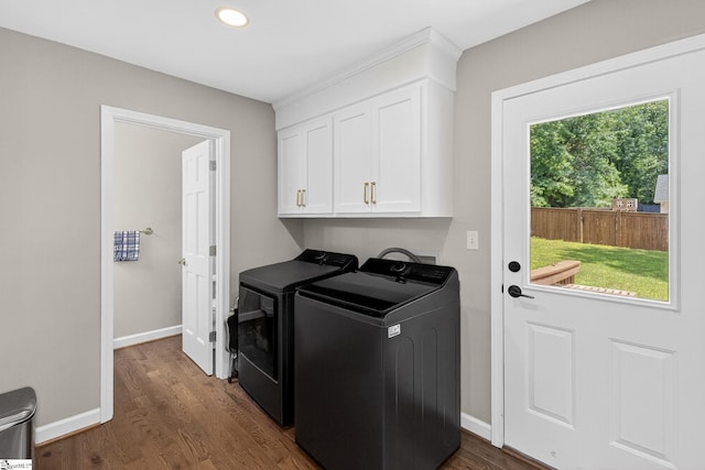103 W Shallowstone Rd, Greer, SC 29650 - washroom with separate washer and dryer, cabinet space, dark wood-style flooring, and recessed lighting