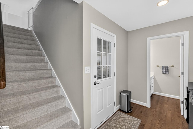 103 W Shallowstone Rd, Greer, SC 29650 - entryway featuring stairway, dark wood-style floors, and recessed lighting
