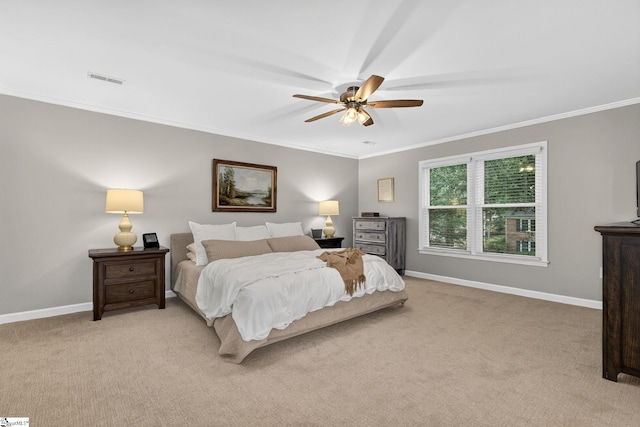 103 W Shallowstone Rd, Greer, SC 29650 - bedroom with light carpet, crown molding, and ceiling fan