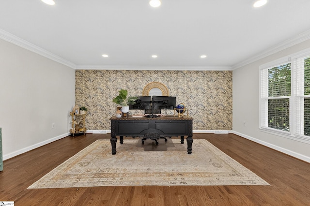 103 W Shallowstone Rd, Greer, SC 29650 - office area with crown molding, wood finished floors, and recessed lighting
