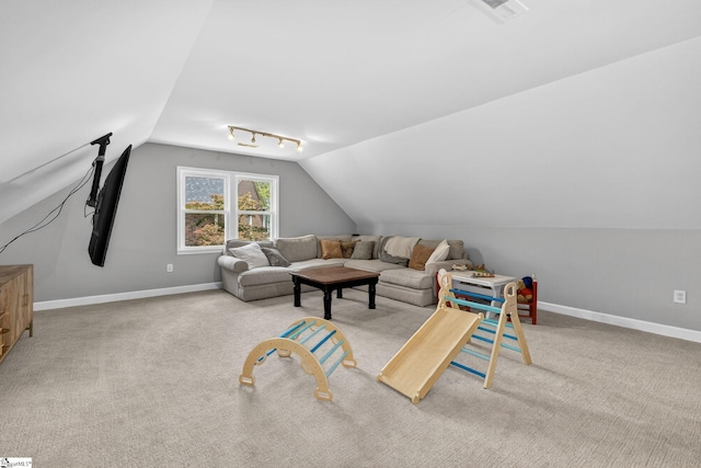 103 W Shallowstone Rd, Greer, SC 29650 - carpeted living room featuring lofted ceiling and baseboards