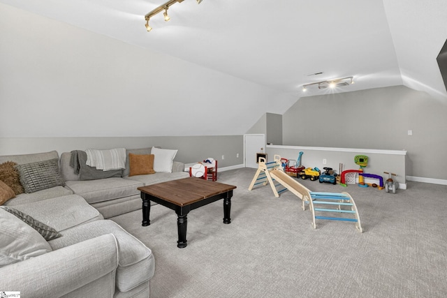 103 W Shallowstone Rd, Greer, SC 29650 - game room featuring lofted ceiling, track lighting, and carpet floors