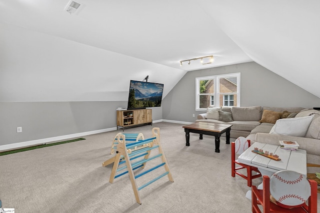 103 W Shallowstone Rd, Greer, SC 29650 - carpeted living room featuring lofted ceiling and baseboards
