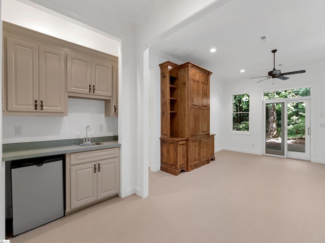 1 Touch Me Not Trl, Landrum, SC 29356 - kitchen with dishwasher, light colored carpet, a ceiling fan, recessed lighting, and light countertops