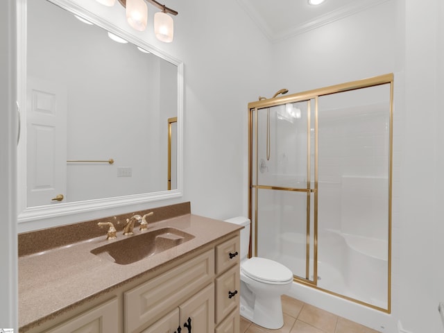 1 Touch Me Not Trl, Landrum, SC 29356 - bathroom with crown molding, a stall shower, vanity, and tile patterned flooring