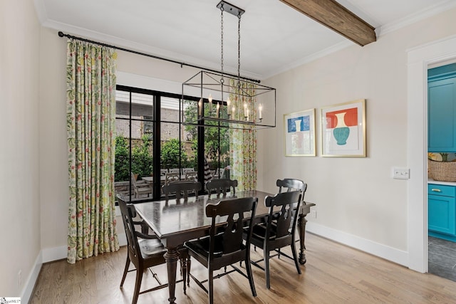 352 Pine Forest Drive Extension, Greenville, SC 29605 - dining room with a chandelier, light wood-type flooring, ornamental molding, and beam ceiling