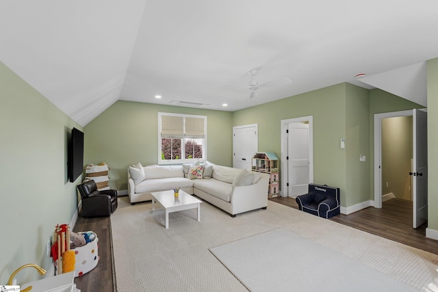 352 Pine Forest Drive Extension, Greenville, SC 29605 - living area with wood finished floors, vaulted ceiling, recessed lighting, and a ceiling fan