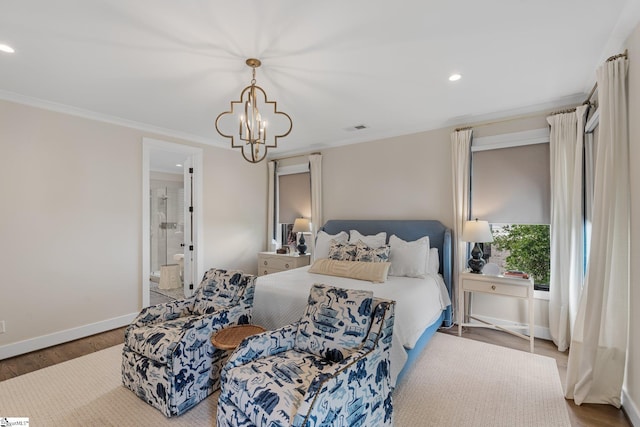 352 Pine Forest Drive Extension, Greenville, SC 29605 - bedroom featuring recessed lighting, wood finished floors, a chandelier, crown molding, and ensuite bathroom