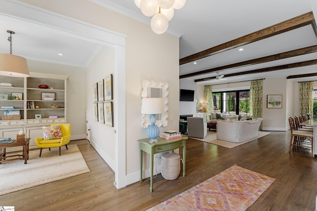 352 Pine Forest Drive Extension, Greenville, SC 29605 - living room featuring wood finished floors, crown molding, recessed lighting, and beamed ceiling