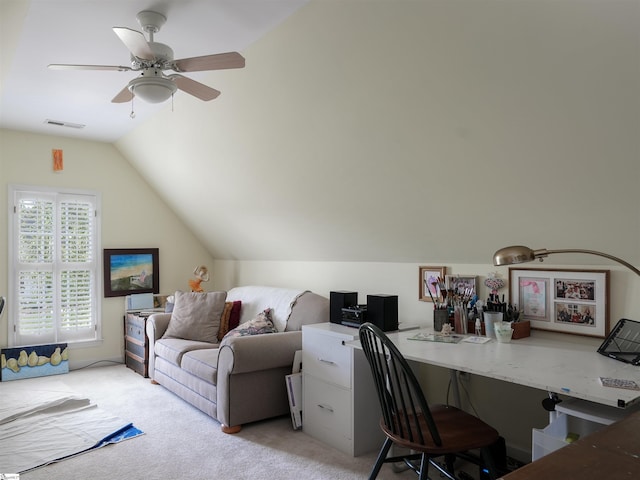 4 Glens Crossing Ct, Greer, SC 29650 - office featuring vaulted ceiling, light colored carpet, and a ceiling fan