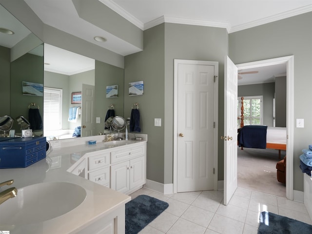 4 Glens Crossing Ct, Greer, SC 29650 - bathroom with connected bathroom, crown molding, double vanity, and tile patterned floors