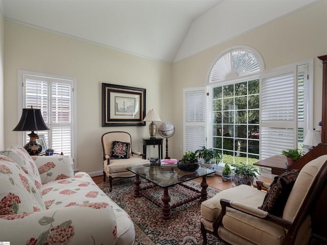 4 Glens Crossing Ct, Greer, SC 29650 - living room featuring lofted ceiling and wood finished floors