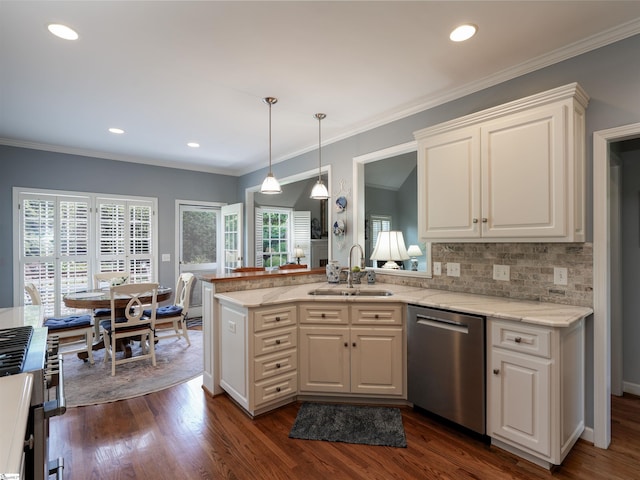 4 Glens Crossing Ct, Greer, SC 29650 - kitchen with stainless steel dishwasher, white cabinetry, healthy amount of natural light, recessed lighting, and crown molding