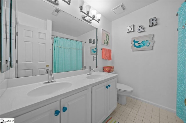 2 Willow Oak Ct, Simpsonville, SC 29681 - bathroom with double vanity, a shower with curtain, and tile patterned flooring
