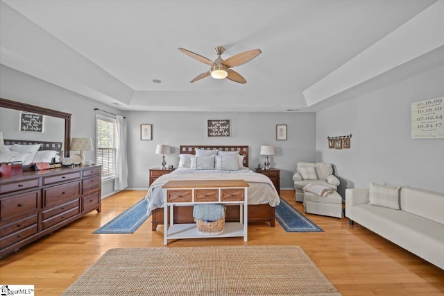 2 Willow Oak Ct, Simpsonville, SC 29681 - bedroom with a tray ceiling, light wood-style floors, and ceiling fan