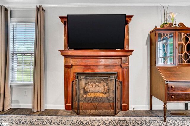 105 Devonshire Ln, Greenville, SC 29617 - detailed view of wood finished floors, a fireplace, and ornamental molding