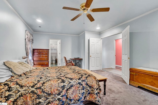 105 Devonshire Ln, Greenville, SC 29617 - carpeted bedroom featuring crown molding, recessed lighting, ceiling fan, and ensuite bath
