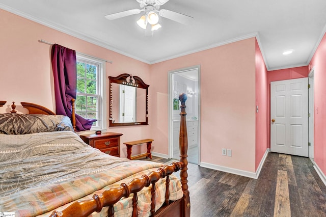 105 Devonshire Ln, Greenville, SC 29617 - bedroom featuring dark wood-type flooring, crown molding, ensuite bath, ceiling fan, and recessed lighting