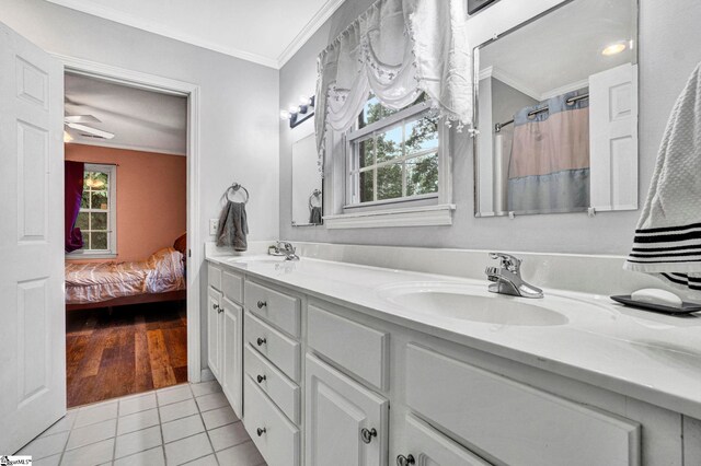 105 Devonshire Ln, Greenville, SC 29617 - ensuite bathroom featuring crown molding, double vanity, and tile patterned floors