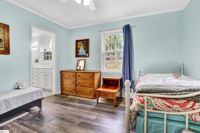 105 Devonshire Ln, Greenville, SC 29617 - bedroom with wood finished floors, crown molding, ensuite bathroom, and ceiling fan