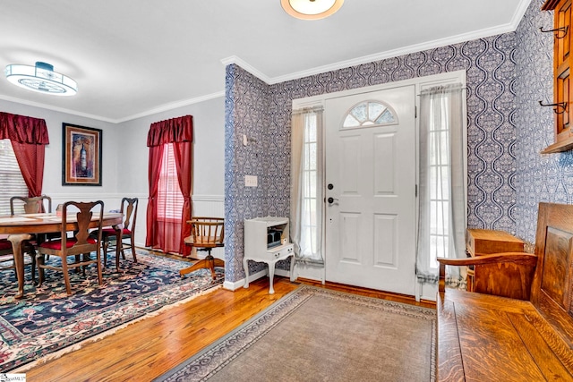 105 Devonshire Ln, Greenville, SC 29617 - foyer entrance featuring ornamental molding, wood finished floors, and wallpapered walls