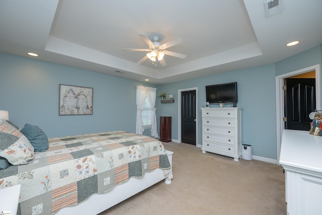 6 Gratiot Ln, Greer, SC 29651 - bedroom featuring a raised ceiling, light carpet, recessed lighting, and ceiling fan