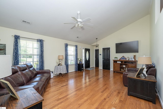 6 Gratiot Ln, Greer, SC 29651 - living room with a ceiling fan, light wood-style floors, healthy amount of natural light, and high vaulted ceiling
