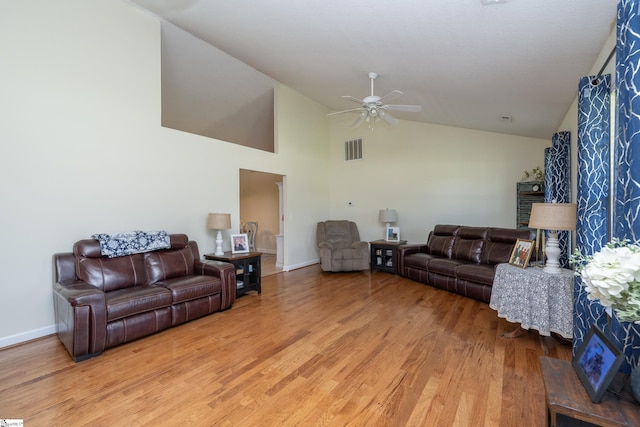 6 Gratiot Ln, Greer, SC 29651 - living room featuring ceiling fan, light wood-style floors, and high vaulted ceiling