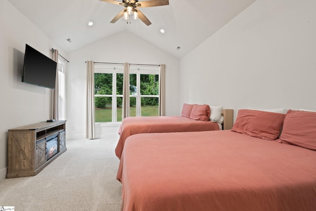 421 Lynn Rd, Taylors, SC 29687 - bedroom with vaulted ceiling, light carpet, recessed lighting, and ceiling fan