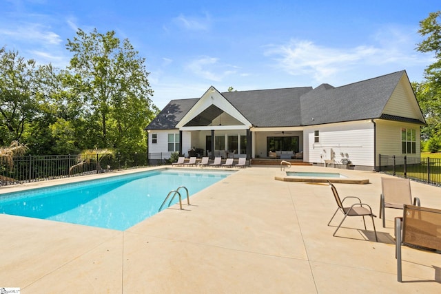 421 Lynn Rd, Taylors, SC 29687 - view of pool with a patio, a ceiling fan, and an in-ground hot tub