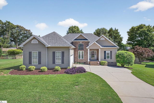 10 Parkcrest Ct, Simpsonville, SC 29681 - view of front of house with a front lawn, crawl space, driveway, and a shingled roof