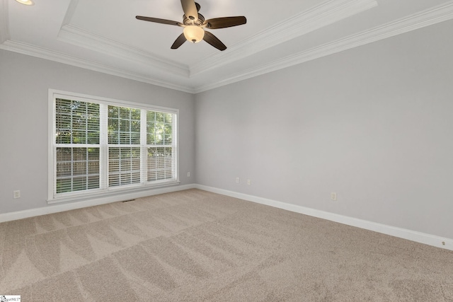 10 Parkcrest Ct, Simpsonville, SC 29681 - empty room featuring carpet floors, a tray ceiling, crown molding, and ceiling fan