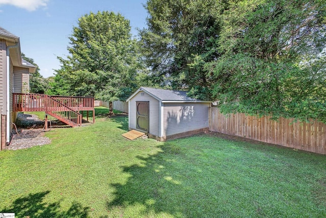10 Parkcrest Ct, Simpsonville, SC 29681 - fenced backyard with a storage unit, stairs, and a deck