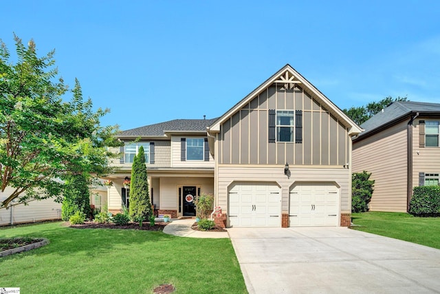 112 Cameron Creek Ln, Simpsonville, SC 29681 - craftsman house featuring board and batten siding, driveway, a garage, and a front lawn