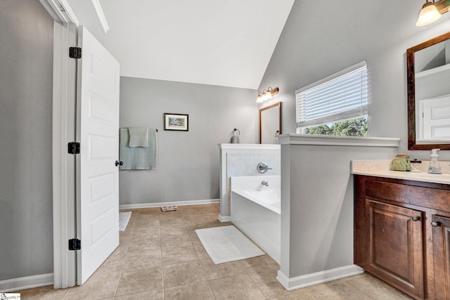 112 Cameron Creek Ln, Simpsonville, SC 29681 - full bath featuring a bath, lofted ceiling, vanity, and tile patterned flooring