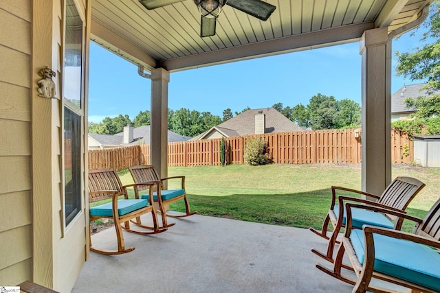 112 Cameron Creek Ln, Simpsonville, SC 29681 - fenced backyard featuring a ceiling fan and a patio
